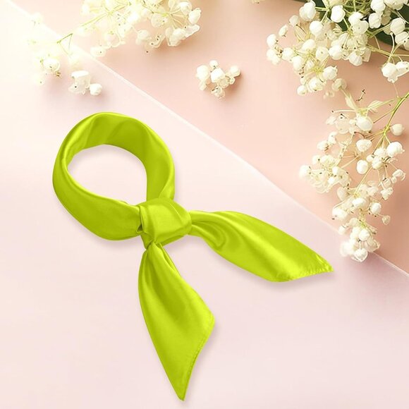 Women's Green Silk Feeling Scarf 23.6'' Square Satin Scarf Neck Head Bandana - Picture 6 of 7